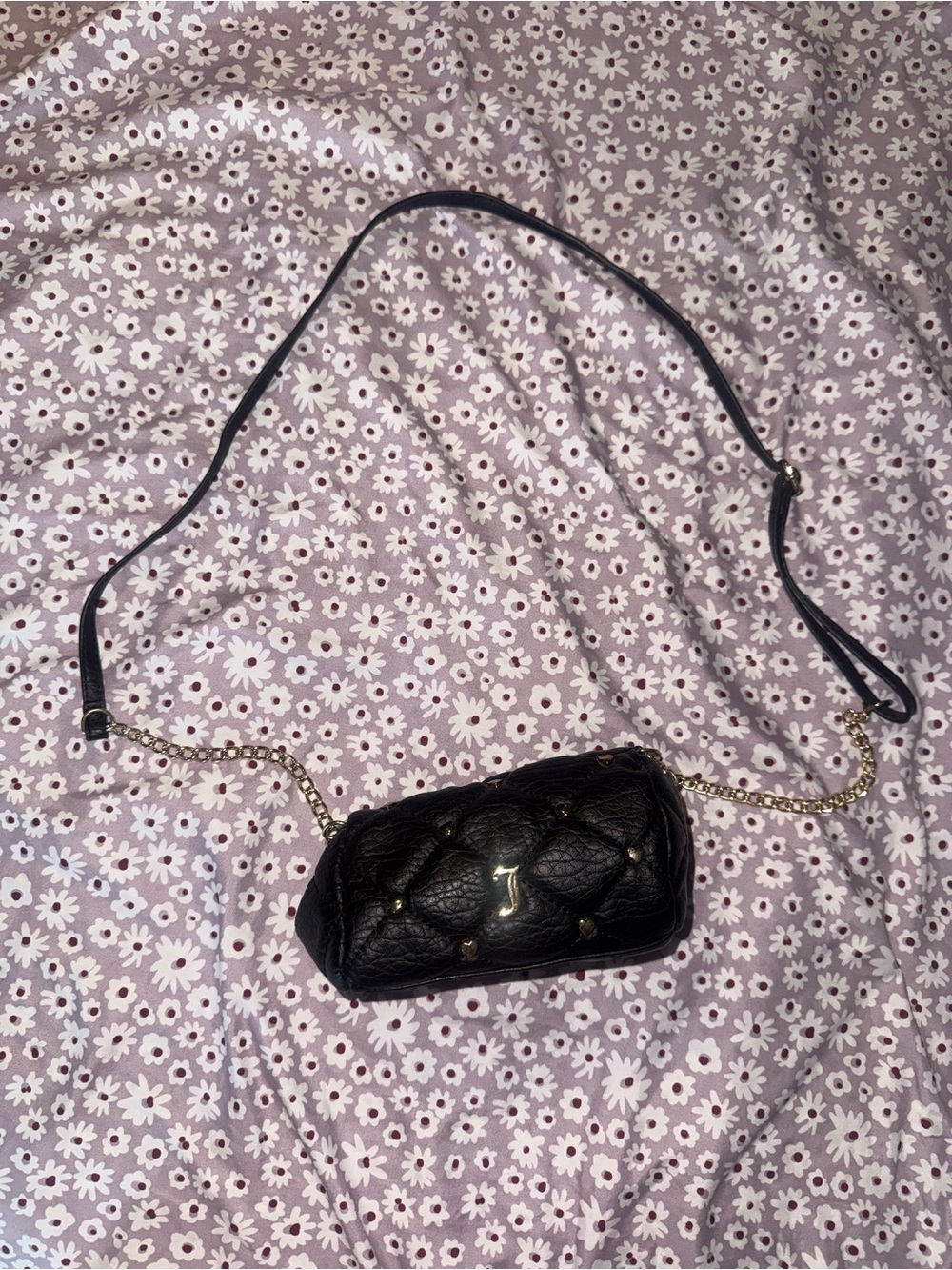 Juicy Couture Black Quilted Mini Crossbody with Gold Chain